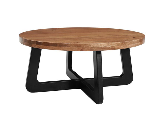39" Brown and Black Solid Wood And Iron Round Cross Legs Coffee Table