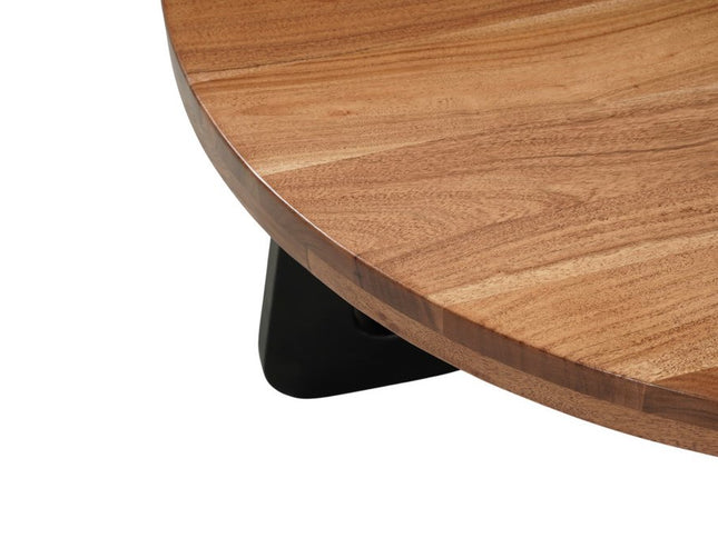 39" Brown and Black Solid Wood And Iron Round Cross Legs Coffee Table