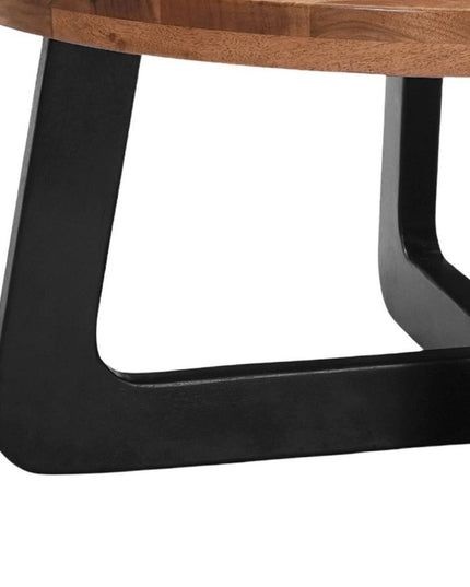 39" Brown and Black Solid Wood And Iron Round Cross Legs Coffee Table