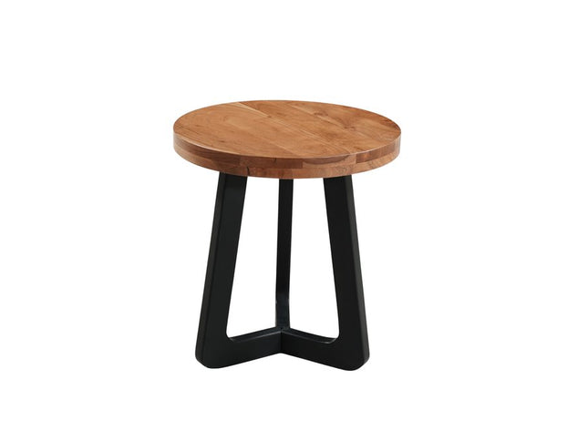 24" Brown and Black Solid Wood And Iron Round Cross Legs End Table