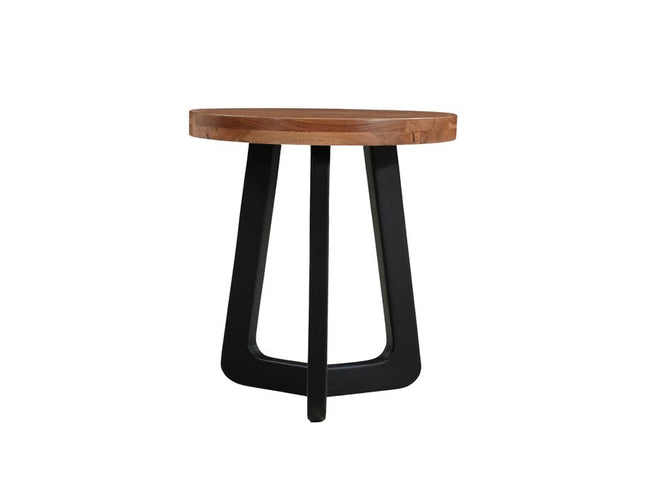 24" Brown and Black Solid Wood And Iron Round Cross Legs End Table