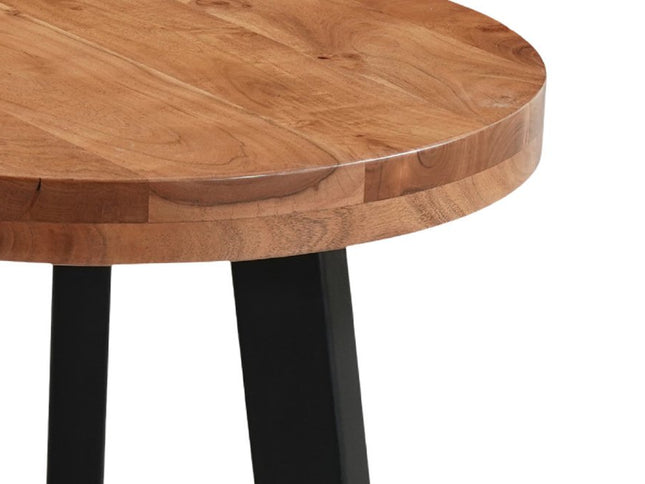 24" Brown and Black Solid Wood And Iron Round Cross Legs End Table