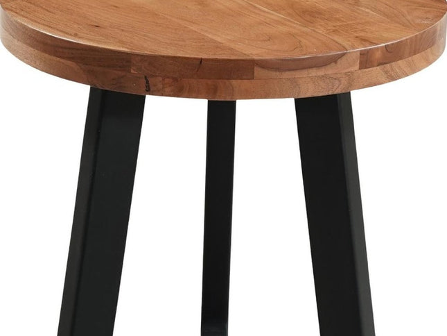 24" Brown and Black Solid Wood And Iron Round Cross Legs End Table