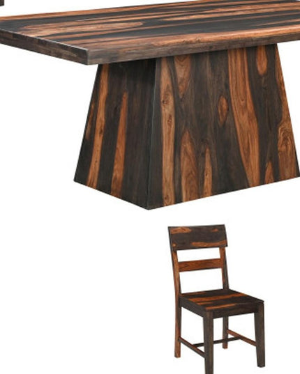 Seven Piece Brown Solid Wood Dining Set with Six Chairs