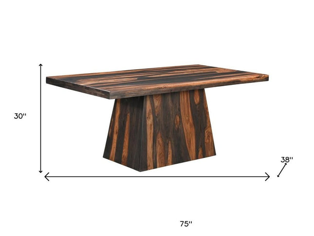 Seven Piece Brown Solid Wood Dining Set with Six Chairs