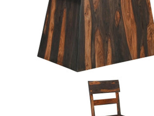 Seven Piece Brown Solid Wood Dining Set with Six Chairs