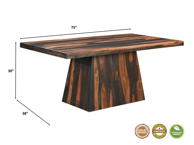 Seven Piece Brown Solid Wood Dining Set with Six Chairs