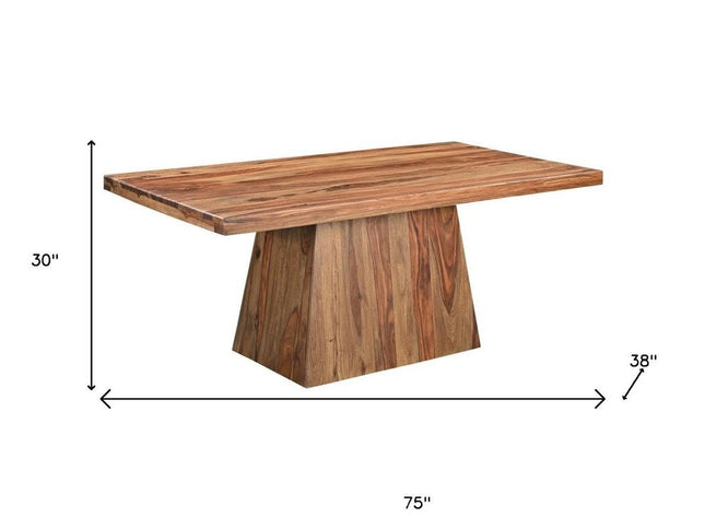 Seven Piece Brown Solid Wood Dining Set with Six Chairs and One Bench