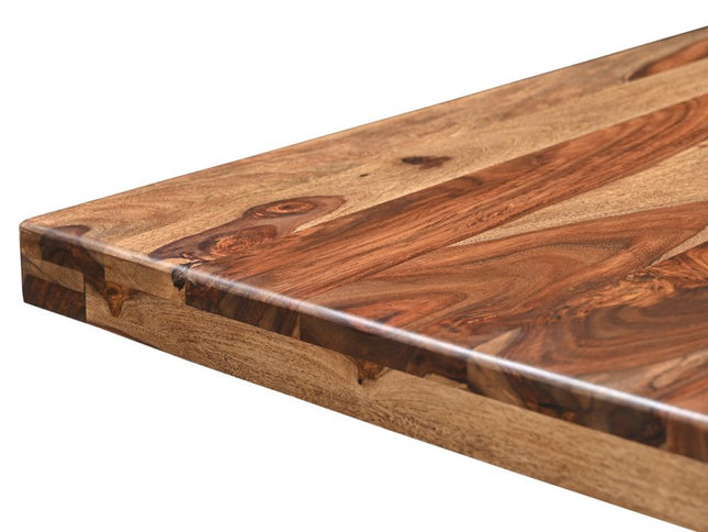 Seven Piece Brown Solid Wood Dining Set with Six Chairs and One Bench