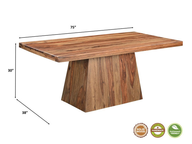 Seven Piece Brown Solid Wood Dining Set with Six Chairs and One Bench