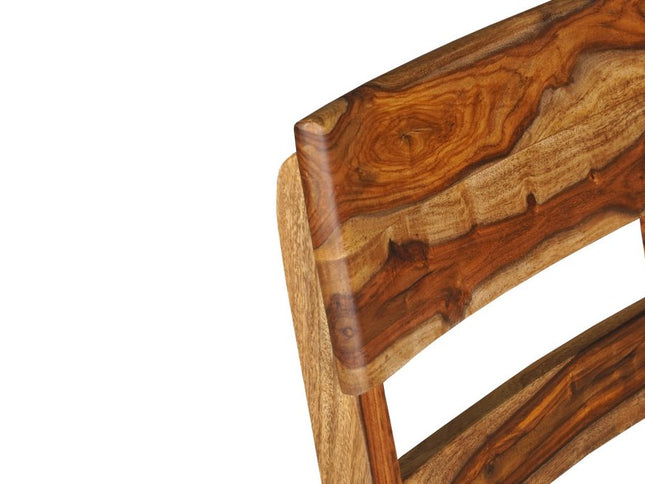 Seven Piece Brown Solid Wood Dining Set with Six Chairs and One Bench