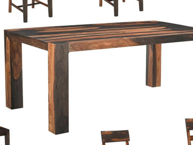 Seven Piece Brown Solid Wood Dining Set with Six Chairs and One Bench