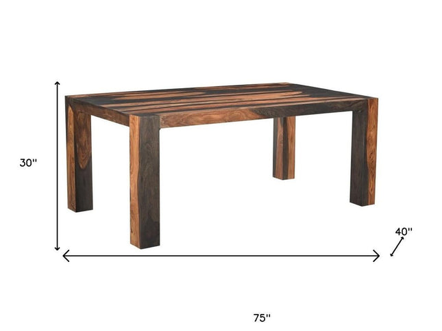 Seven Piece Brown Solid Wood Dining Set with Six Chairs and One Bench