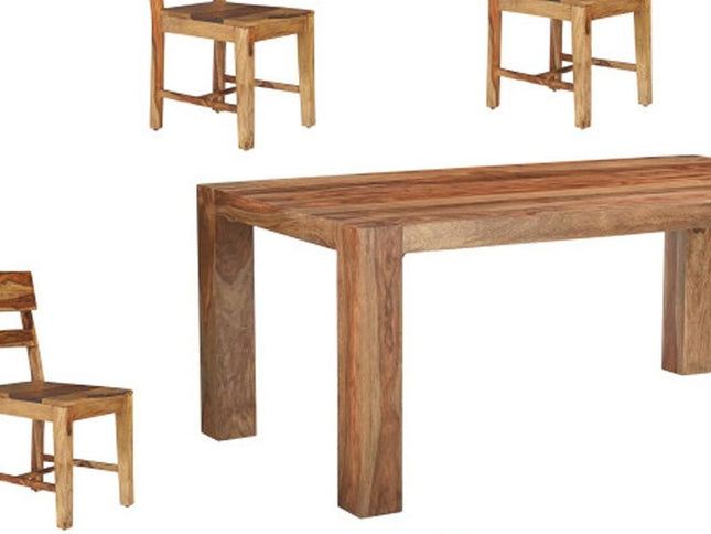 Seven Piece Brown Solid Wood Dining Set with Six Chairs and One Bench