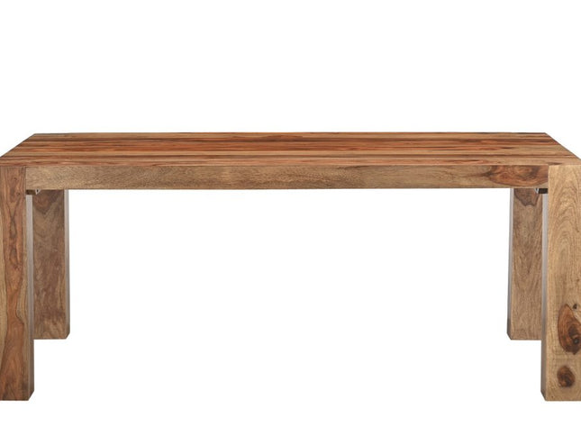 Seven Piece Brown Solid Wood Dining Set with Six Chairs and One Bench