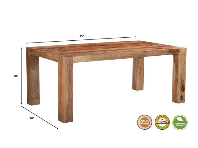 Seven Piece Brown Solid Wood Dining Set with Six Chairs and One Bench