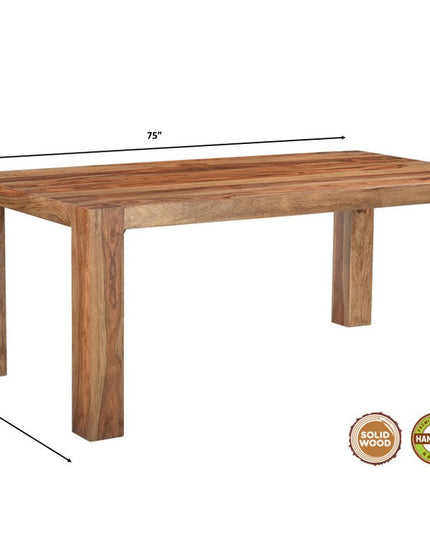 Seven Piece Brown Solid Wood Dining Set with Six Chairs and One Bench