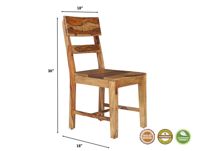 Seven Piece Brown Solid Wood Dining Set with Six Chairs and One Bench