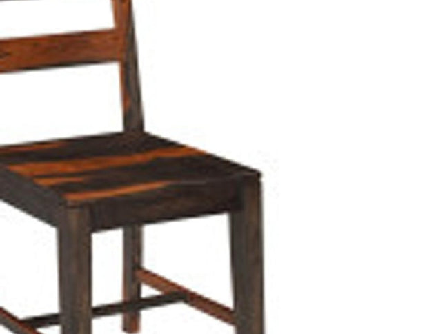 Seven Piece Brown and Black Solid Wood Dining Set with Six Chairs and One Bench