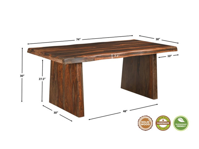 Seven Piece Brown Solid Wood Dining Set with Six Chairs and One Bench