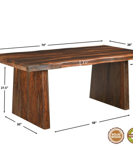 Seven Piece Brown Solid Wood Dining Set with Six Chairs and One Bench