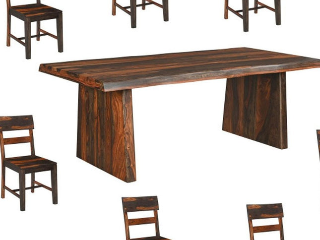 Nine Piece Brown Solid Wood Dining Set with Eight Chairs and One Bench