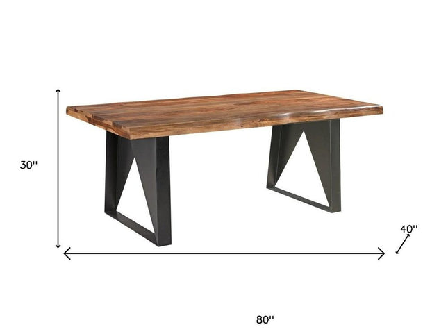 Seven Piece Brown and Black Solid Wood Dining Set with Six Chairs and One Bench