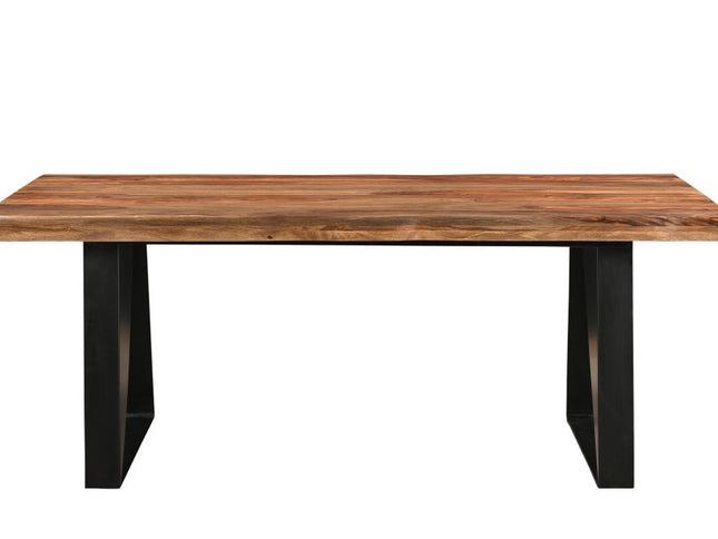 Seven Piece Brown and Black Solid Wood Dining Set with Six Chairs and One Bench