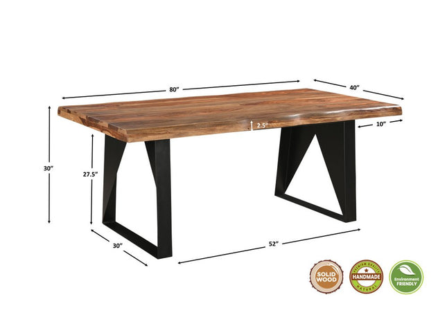 Seven Piece Brown and Black Solid Wood Dining Set with Six Chairs and One Bench