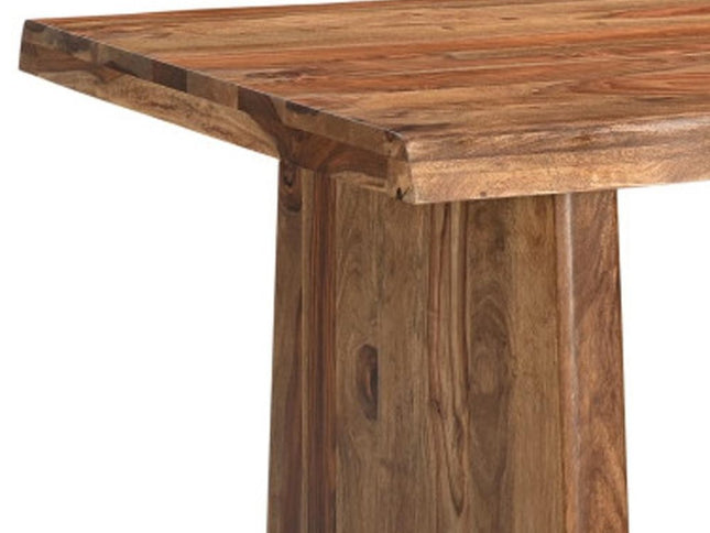 Seven Piece Brown Solid Wood Dining Set with Six Chairs and One Bench