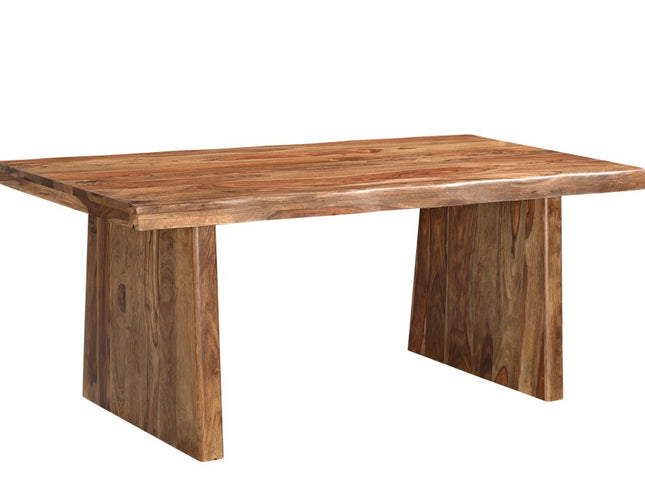 Seven Piece Brown Solid Wood Dining Set with Six Chairs and One Bench