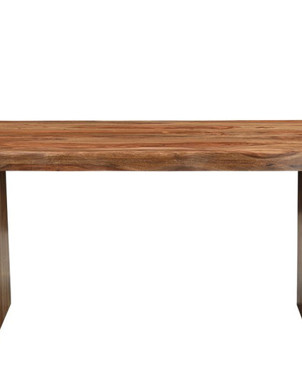 Seven Piece Brown Solid Wood Dining Set with Six Chairs and One Bench