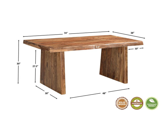 Seven Piece Brown Solid Wood Dining Set with Six Chairs and One Bench