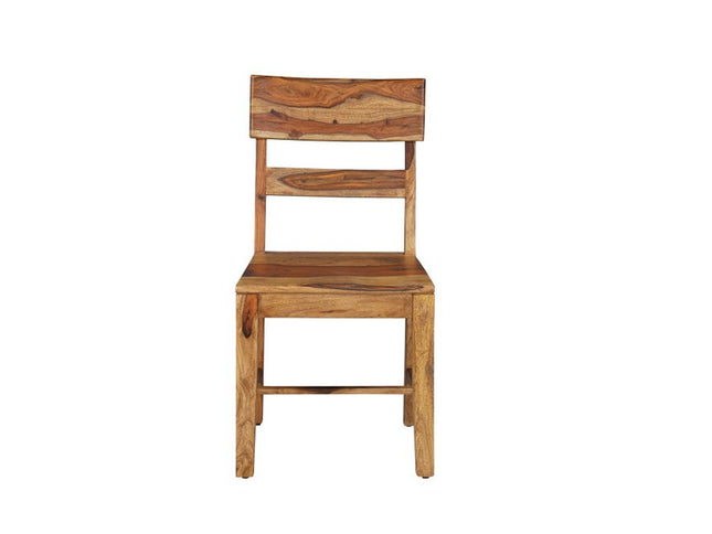 Seven Piece Brown Solid Wood Dining Set with Six Chairs and One Bench