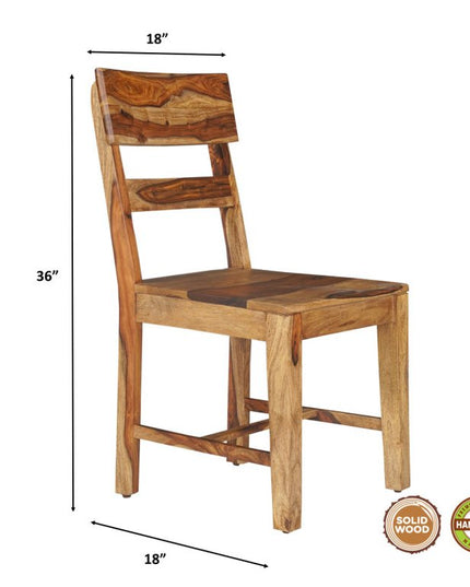 Seven Piece Brown Solid Wood Dining Set with Six Chairs and One Bench