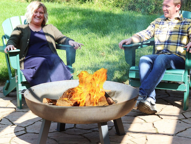 34" Gray Steel Wood Burning Round Fire pit