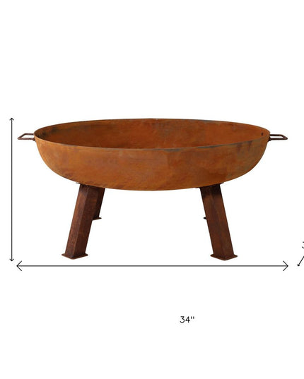34" Rust Steel Wood Burning Round Fire pit