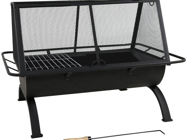 36" Black Steel Wood Burning Rectangular Fire pit With Cover