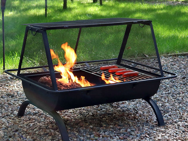 36" Black Steel Wood Burning Rectangular Fire pit With Cover
