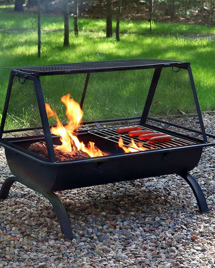 36" Black Steel Wood Burning Rectangular Fire pit With Cover