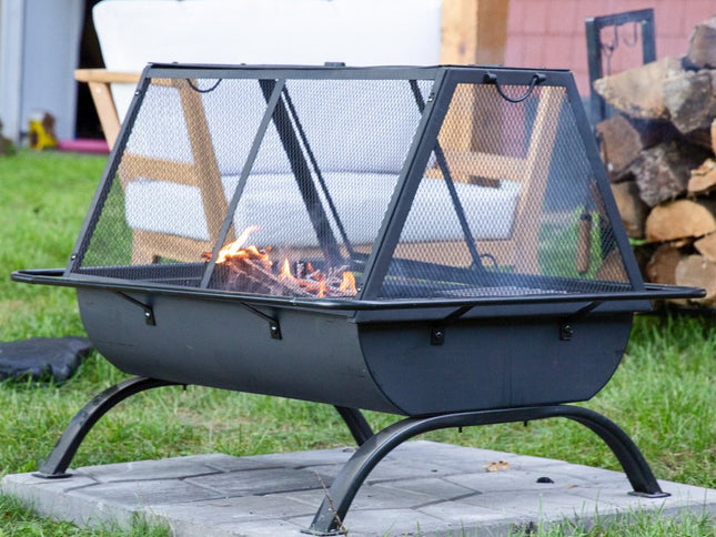 36" Black Steel Wood Burning Rectangular Fire pit With Cover