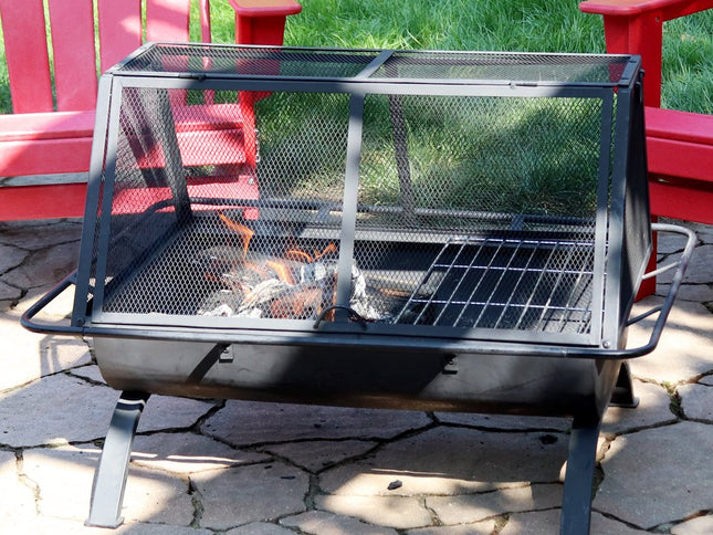 36" Black Steel Wood Burning Rectangular Fire pit With Cover