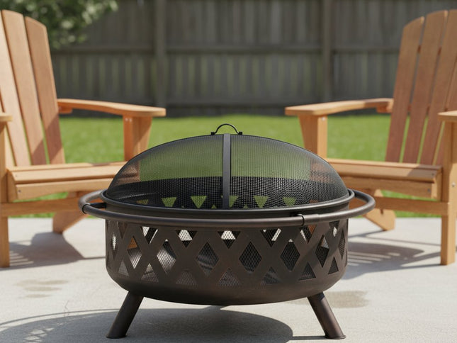 36" Black Steel Wood Burning Round Fire pit With Cover