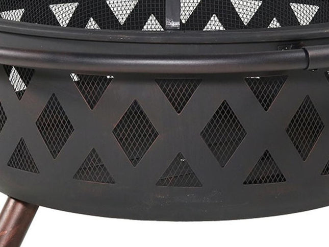 36" Black Steel Wood Burning Round Fire pit With Cover