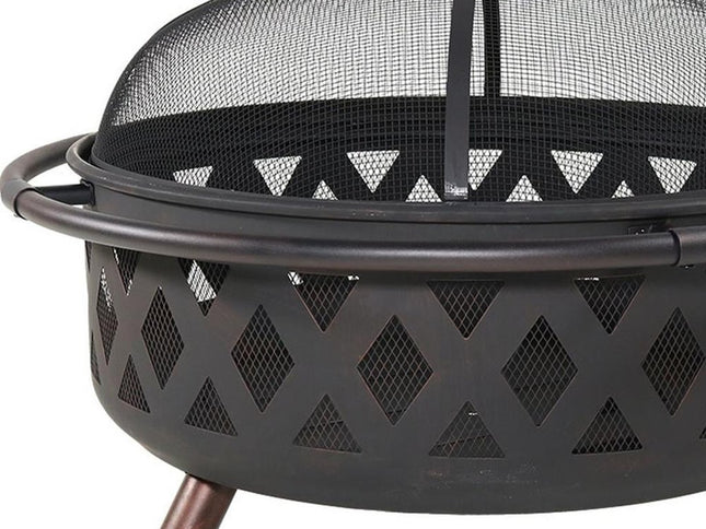 36" Black Steel Wood Burning Round Fire pit With Cover