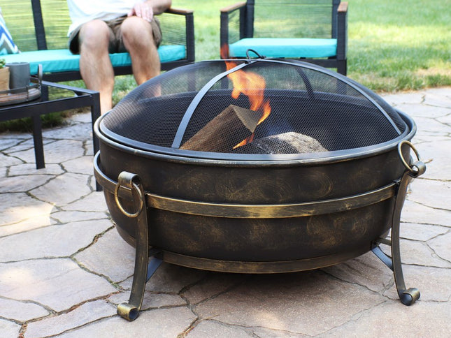 40" Black Steel Wood Burning Round Fire pit