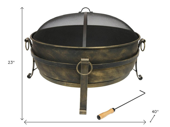 40" Black Steel Wood Burning Round Fire pit
