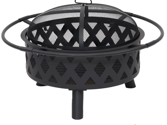 30" Black Steel Wood Burning Round Fire pit With Cover