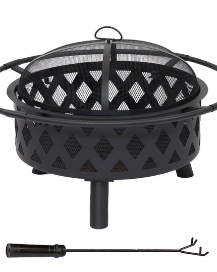 30" Black Steel Wood Burning Round Fire pit With Cover