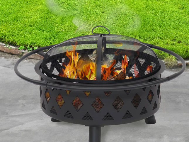 30" Black Steel Wood Burning Round Fire pit With Cover
